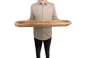 LINSUO Wooden Dough Bowl Decor, Vintage Wooden Bowl Hand Carved Home Decor for Dining Table Center, Living Room, Kitchen Decor. (30inch brown)