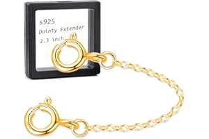WZHE Gold Necklace Extender Chain for Women 18k Plated Sterling Silver Extension Bracelet Safety Link for Delicate Jewelry 2.3" Length