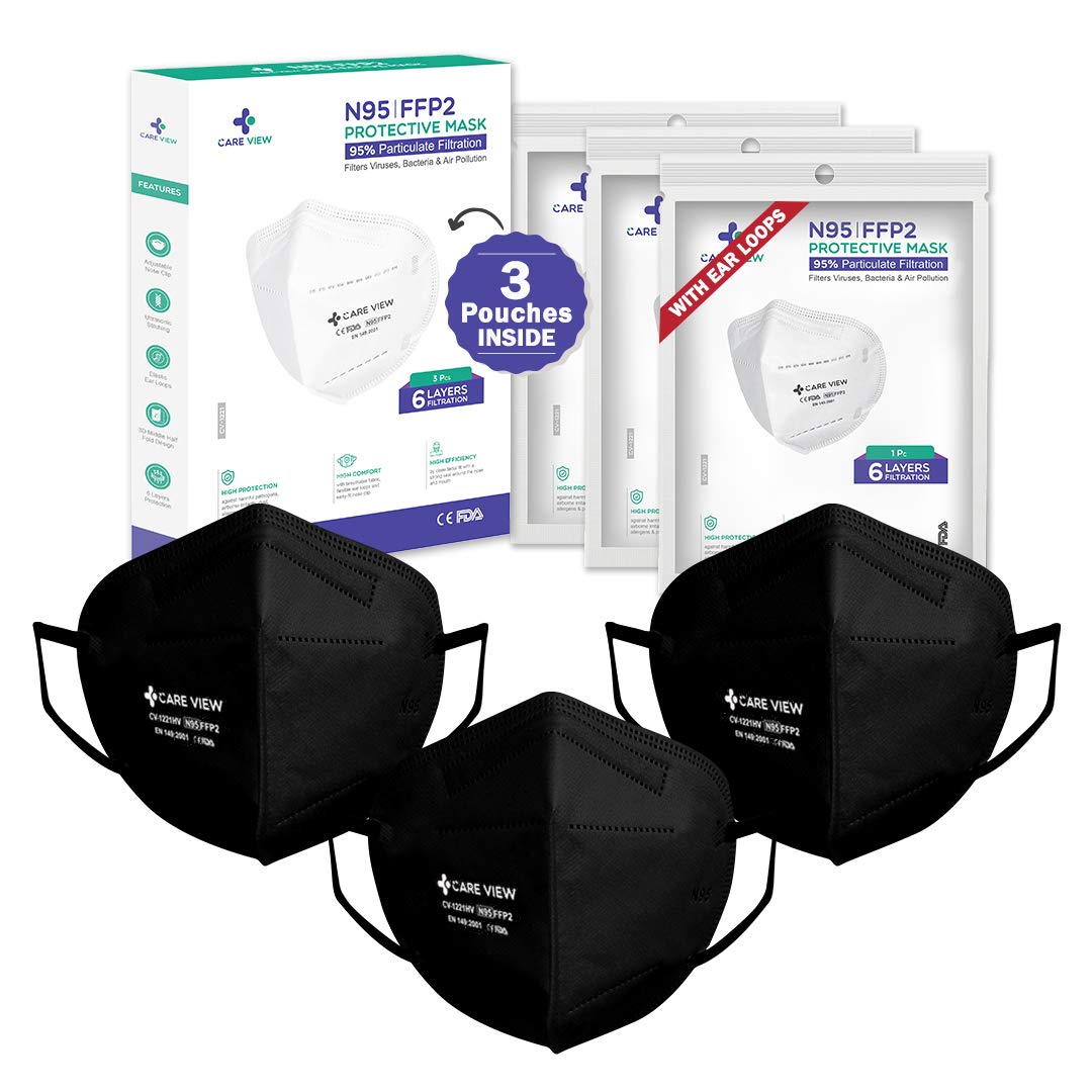 CAREVIEW™ N95 Model No. CV1221 Ear Loop Strap (Black Colour, Pack of 3