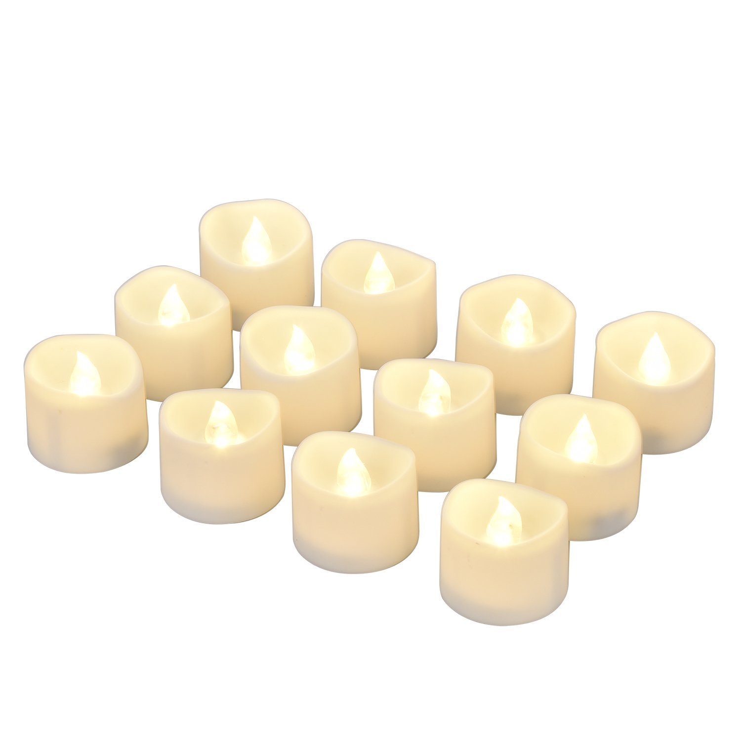 eLander Flameless Candle [With Timer Function] LED Tea Lights Candles- 12 Warm White Flickering Flameless Tealight with Timer, 6 Hours on and 18 Hours Off in 24 Hours Cycle, Dia. 1.4"x1.6" Height, Battery Powered