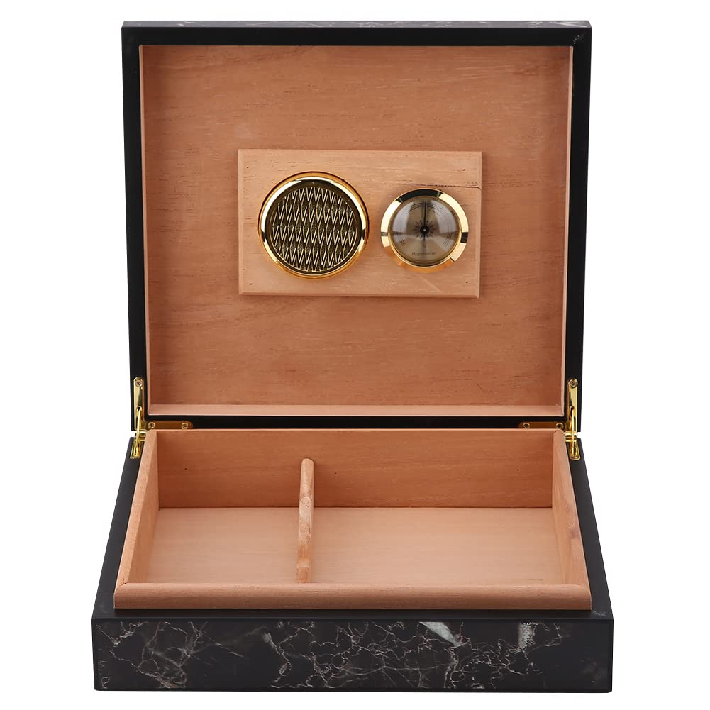 Garosa Mini Portable Cigar Humidor Wooden Vintage Luxury Box with Well Seal Design, Holds 25-50 Cigars Storage Case Gift Set in Marble Finish