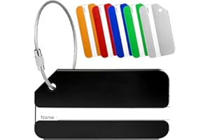 Yizhet Luggage Tags 6 Pack Aluminium Alloy Suitcase Tags, 6 Colors Travel Labels Set with Steel Loop and ID for Luggage(Black Green Blue Silver Gold Red)