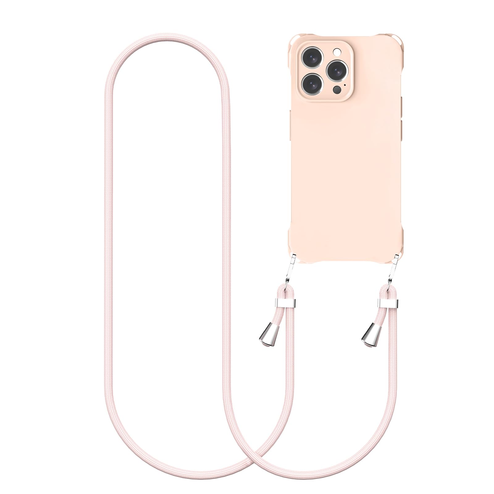 CAROKI Crossbody iPhone 12 Pro Max Case, Lanyard Protective Liquid Silicone Case with Adjustable Length Detachable Lanyard Rope Shockproof Hands-Free Phone Cover for iPhone 12 Pro Max 6.5"-Pink