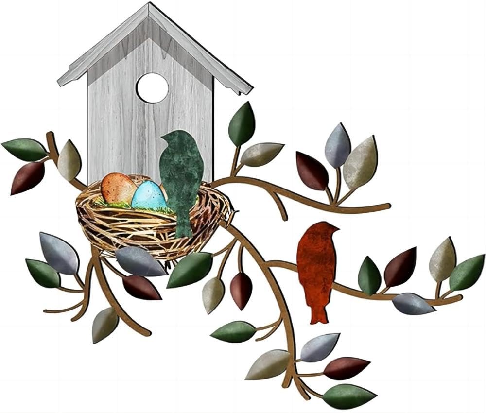 Birds Metal Wall Art, Metal Birds Wall Decor Outdoor Bird Wall Art Hanging Metal Wall Decor for Indoor Outdoor Garden