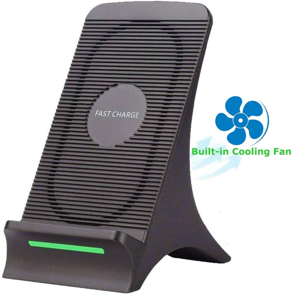 AMARSEA Fast Wireless Charger Built-in Cooling Fan Pad Stand Mat for Samsung Galaxy Note 8 S8 Plus S7 S7 Edge S6 Edge Note 5 and Standard Charging for iPhone X 8 8 Plus