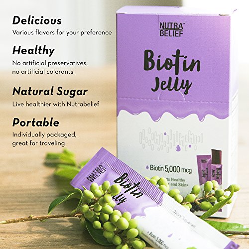 image for NUTRABELIEF Biotin Jelly for Hair Skin Nails - 5000 mcg of Grape Flavo