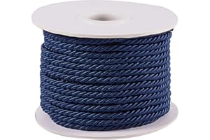 PH PandaHall 20 Yards Twisted Cord Rope, 3mm Nylon Honor Cord Silk Ropes Decorative Rope Trim Satin Shiny Cord Thread for Crafts Handfasting Home Décor Upholstery Curtain Tieback (Marine Blue)