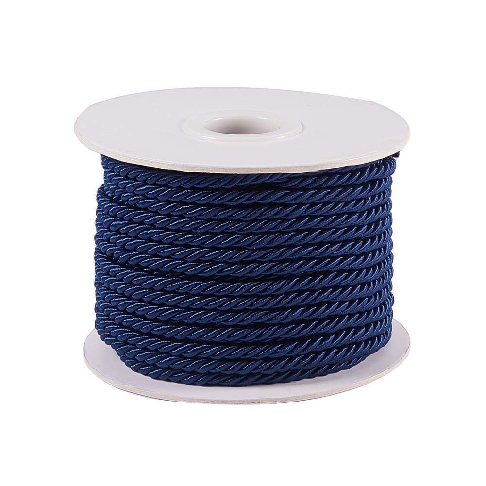 PH PandaHall Nylon 3mm Twisted Cord Trim, Marine Blue - 20m/roll, for Home Decoration & DIY Crafts