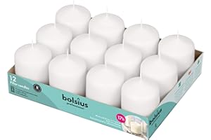 BOLSIUS 12 White Pillar Candles Bulk - 2.3 x 3 inch Candle Set - 17 Hours Clean Burning - No Palm Oil - 0% Animal Fat - Premium European Quality - Wedding, Party, Dinner & Emergency Candles