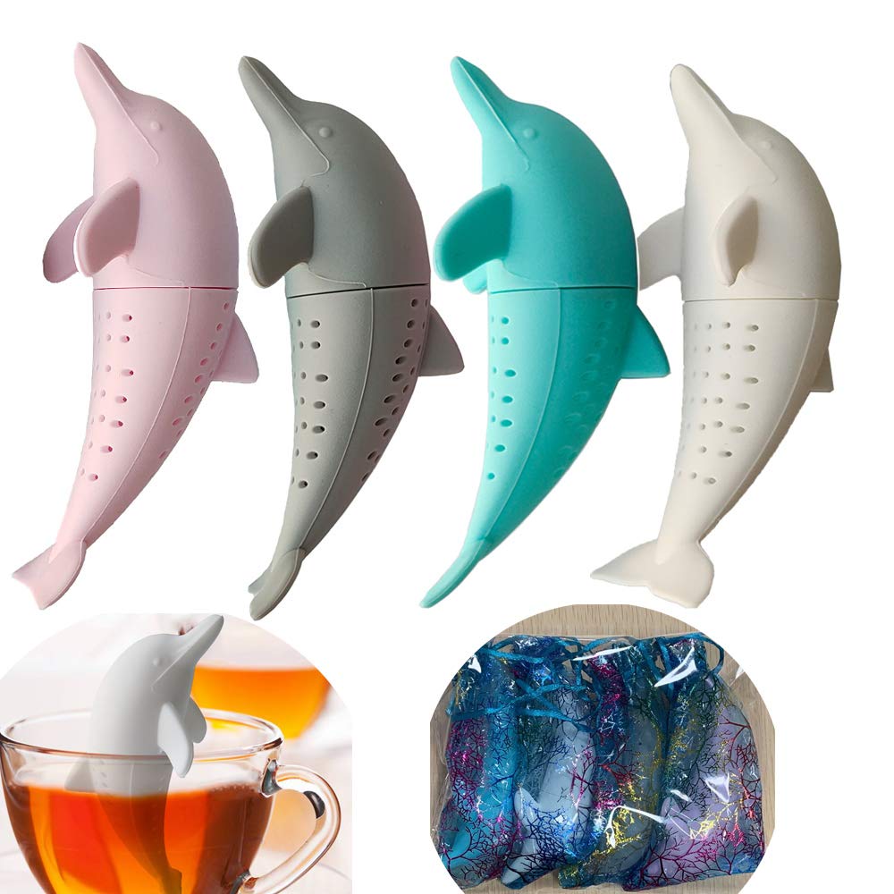 Dolphin Tea Infuser Tea Filter Cute Animal Loose Leaf Tea Infuser Tea Strainer Silicone Tea Strainer for Tea Lovers 4-pack Perfect Tea Balls Filter for More Enjoyable Tea Times with Friends and Family