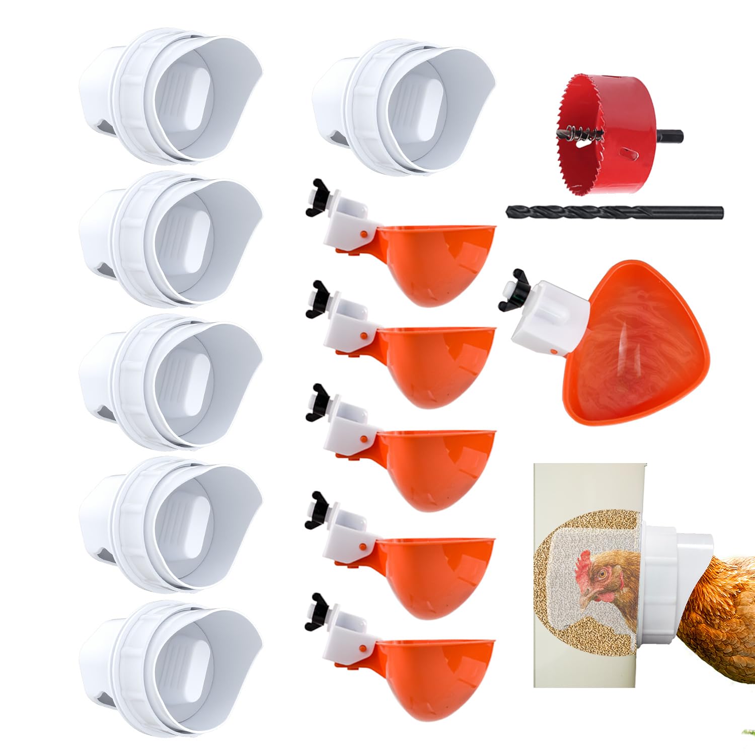 DIY Auto Chicken Bird Feeder w/ Waterer Kit For Coop Farm Garden Includes Holesaw Bit