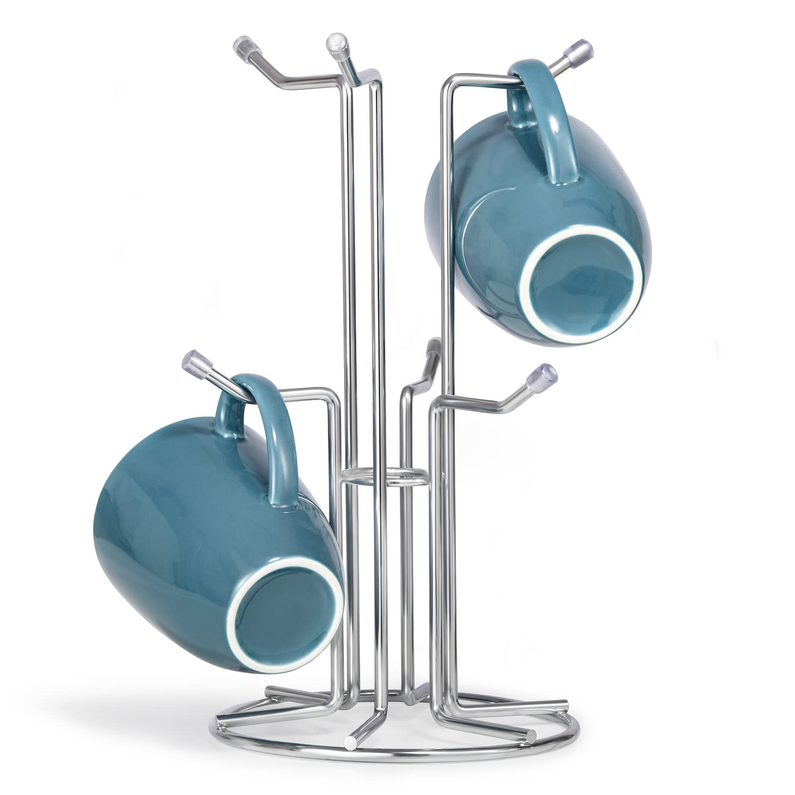 HULISEN Countertop Mug Tree With 6 Hooks - Free Standing Metal Cup Holder Stand for Easy Pick and Place - Tea Rack for Large Size Mugs