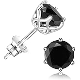 NEOSHOW 18K White Gold Plated Brilliant Cut Simulated Diamond Cubic Zirconia Stud Earrings Sterling Silver Hypoallergenic CZ Stud Earrings for Women Men 6 Prongs Setting