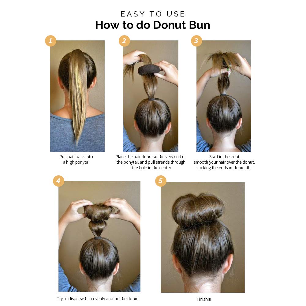 Hair Donut Bun Maker, FANDAMEI Hair Bun Shaper Set with 20 pcs Invisible Hair Nets for Bun, 4pcs Donut Bun Maker, 5 pcs Hair Elastic Bands, 20 pcs Hair Bobby Pins: Beauty