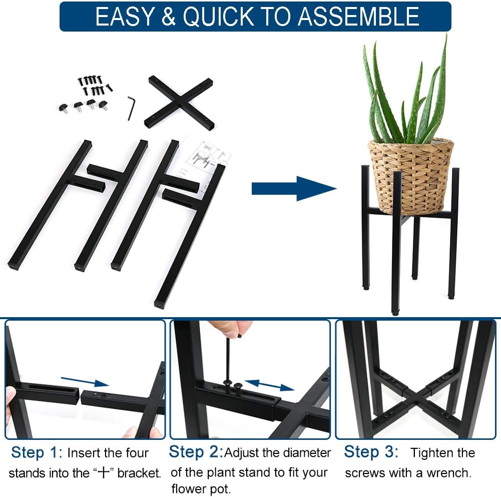 Adjustable Plant Stand, Angela&Alex Indoor Mid Century Plant Holder Modern Metal Planter Fits Medium & Large Pots Sizes for Indoor Outdoor Planters- Adjustable Width 7" to 12" (Pot Not Included）: Garden & Outdoor