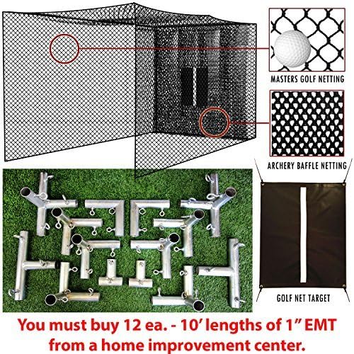 Select Golf Hitting Net, Baffle, and Golf Net Target with DIY Frame Corners - 10' Poles NOT Included