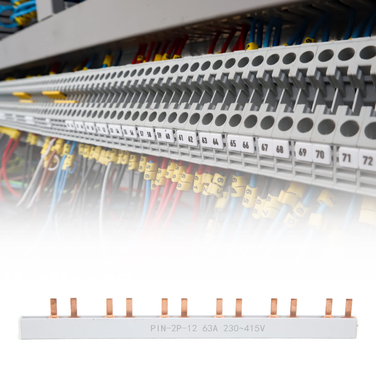 Dioche 2P 12-Way PIN Type Copper Busbar, 63A 230-415V, C45 & DZ47 Compatible, Red Copper, PVC Dustproof Shell
