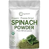 Sustainably US Grown, Organic Spinach Powder, 1 Pound, Freeze Dried from Whole Leaf, Rich in Beneficial Thylakoids and Chlorophyll, Contains Multivitamins, Non-GMO, Vegan Friendly