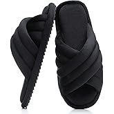 GOEWY Cross Band Womens Slippers Indoor and Outdoor with Cozy Memory Foam Ladies House Slippers Shoes Slides Open Toe Cute Gifts for Women Her Mom Soft Slip On Slipper Black