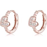 SLUYNZ 925 Sterling Silver CZ Love Hoop Earrings for Women Teens Small Heart Huggie Earrings