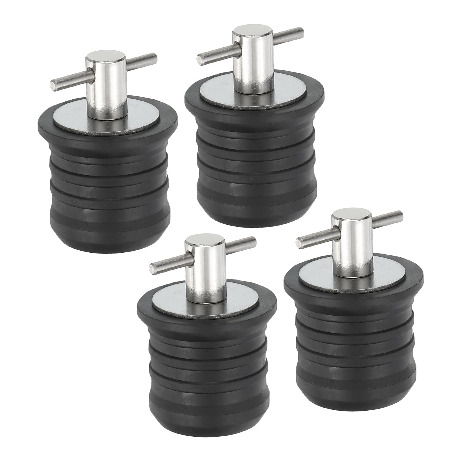 PATIKIL 1-1/4" Boat Drain Plug, 4 Pcs T Handle Stainless Steel Boat Plug Snap Drain Marine Twist Plug Rubber Plugs for Yachts Kayaks Marine Boat Drains