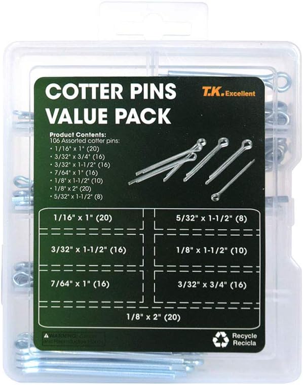 T.Kllent Cotter Pins Assortment,Zinc Plated 106Pcs - Image 4