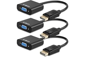 Display Port to VGA,3 Pack, Gold-Plated DisplayPort to VGA Converter Adapter (Male to Female) for Computer, Desktop, Laptop, 