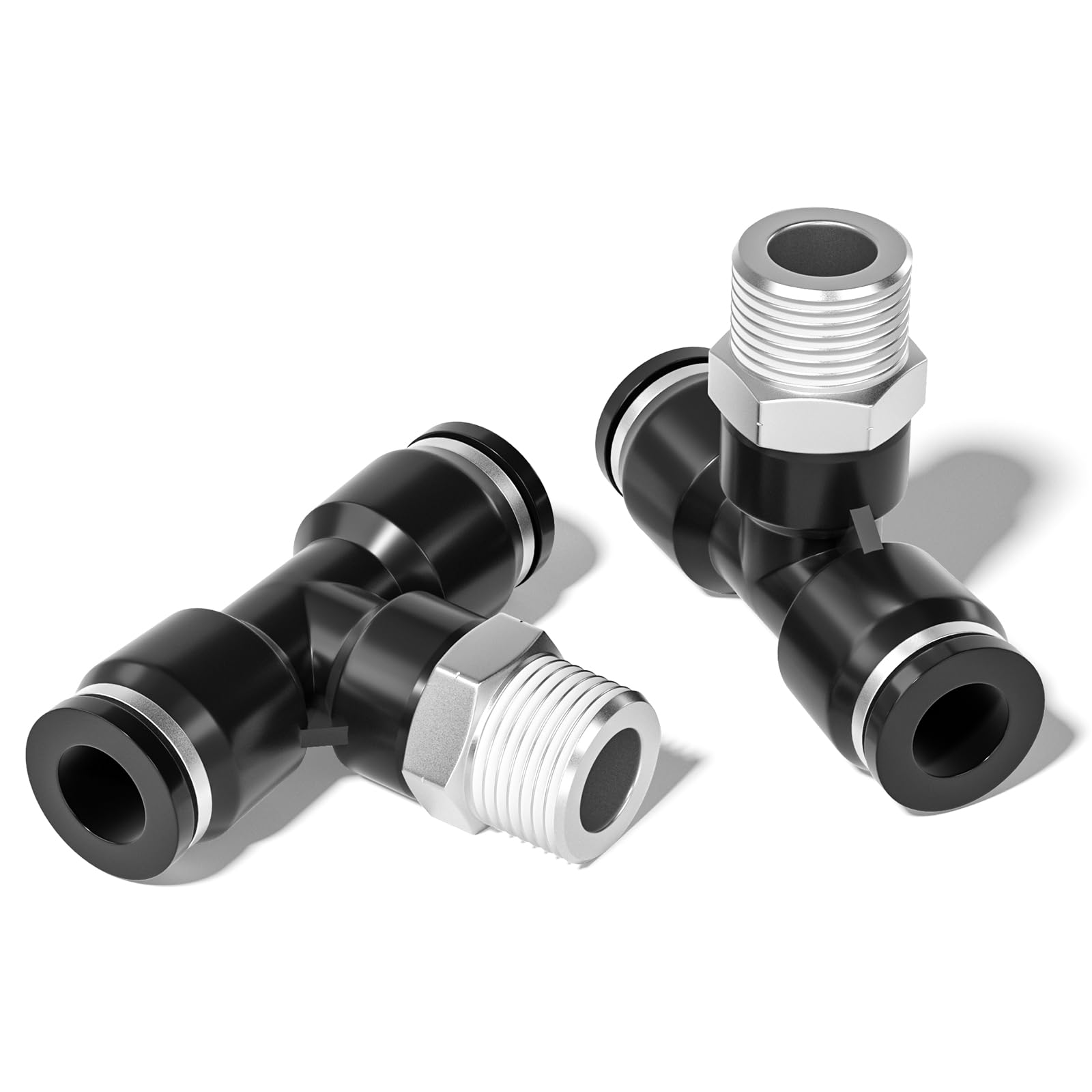 TAILONZ PNEUMATIC Male Branch Tee 3/8 Inch Tube OD x 3/8 Inch NPT Thread Push to Connect Fittings PT-3/8-N3 (Pack of 2)