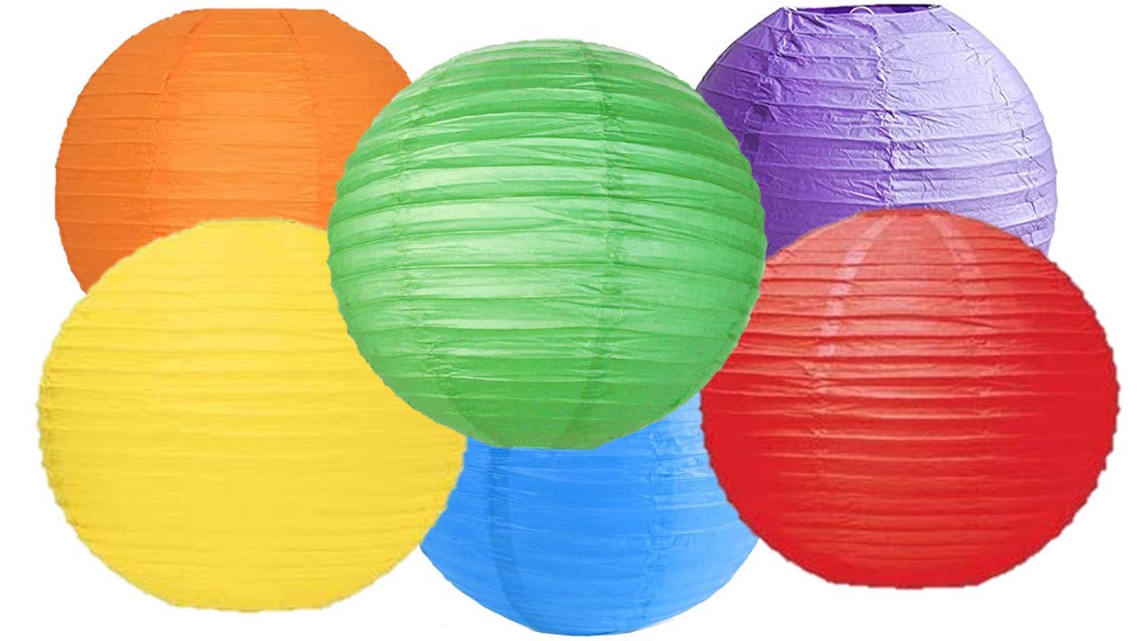 6 pcs Paper Lanterns for Outside Outdoor Party Decorations Garden Rainbow Hanging Paper Lantern Japanese Chinese Ceiling Decorations Festival Themed Party (Multicolour, 6" (15 cm))