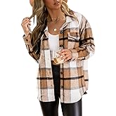 Trendy Queen Womens Flannel Shacket Casual Jacket Plaid Button Down Long Sleeve Shirt Fall Winter Outfits