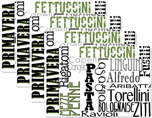 GOURMET PRO 32797 Pasta Typo Offset Printed Placemat Set (4 Pack), 12 x 18", Green, 4 Piece