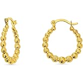 14k Yellow Gold Textured Beaded Small Hoop Earrings with Latch Back