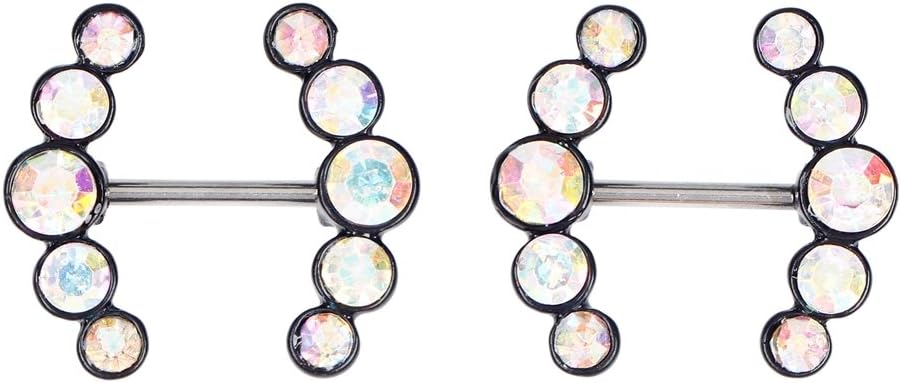 BODYA Nipple Ring Bars AB Color CZ Crystal Curved Arrow Body Piercing Jewelry Nipplerigns Pair 14G Silver Gold Black