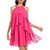 DRESSTELLS Women's Cocktail Dress for Formal Wedding Guest, 2025 Homecoming Prom Party Aline Short Evening Club Halter Ruffle Tiered Dresses Rose L
