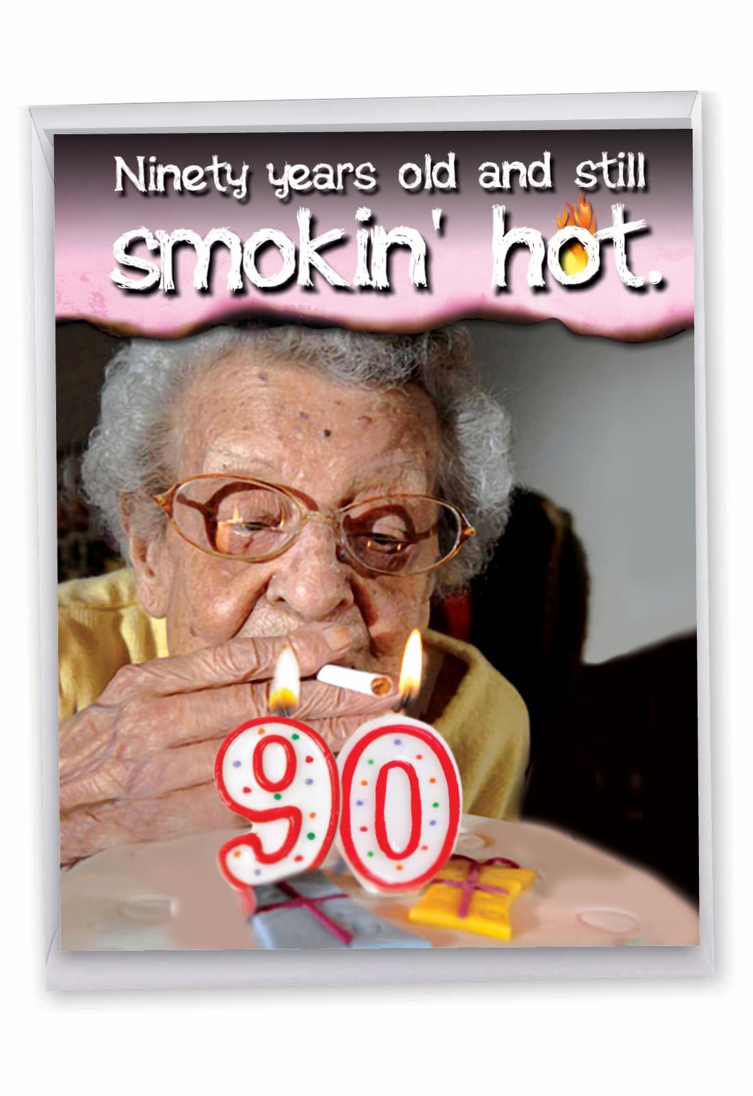 NobleWorks - 90th Funny Birthday Greeting Card (8.5 x 11 Inch) - 90 Years Old, Big Milestone Birthday Humor Card from Group, All of Us - Old and Hot 90 J9082MBG-US