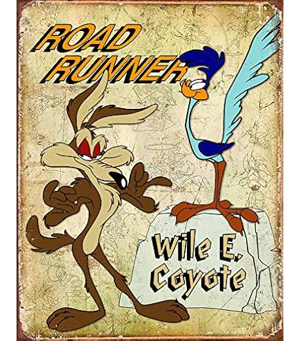 Road Runner and Wile E. Coyote Metal Tin Sign Cartoon Art Poster
