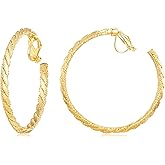 YOQUCOL 5CM(2.0IN) Golden Swingable Clip On Hoop Earrings for Women Non Pierced Ears Hoop Earrings