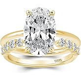 Effinny 3.5ct Elongated Oval Cut Wedding Ring Set,Solitaire Engagement Ring with Open Wedding Band,925 Sterling Silver Bridal Ring Set