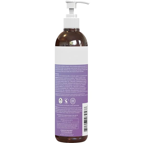 VIVA NATURALS ORGANIC MASSAGE OIL, LAVENDER SCENTED, 8 FL OZ (237 ML) – NON-GREASY, CERTIFIED ORGANIC MASSAGE THERAPY OILS
