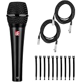 Briskdrop sE Electronics V7 Black Dynamic Supercardioid Handheld Microphone, Black - Bundle with 2 XLR Cables and 10 Cable Ties
