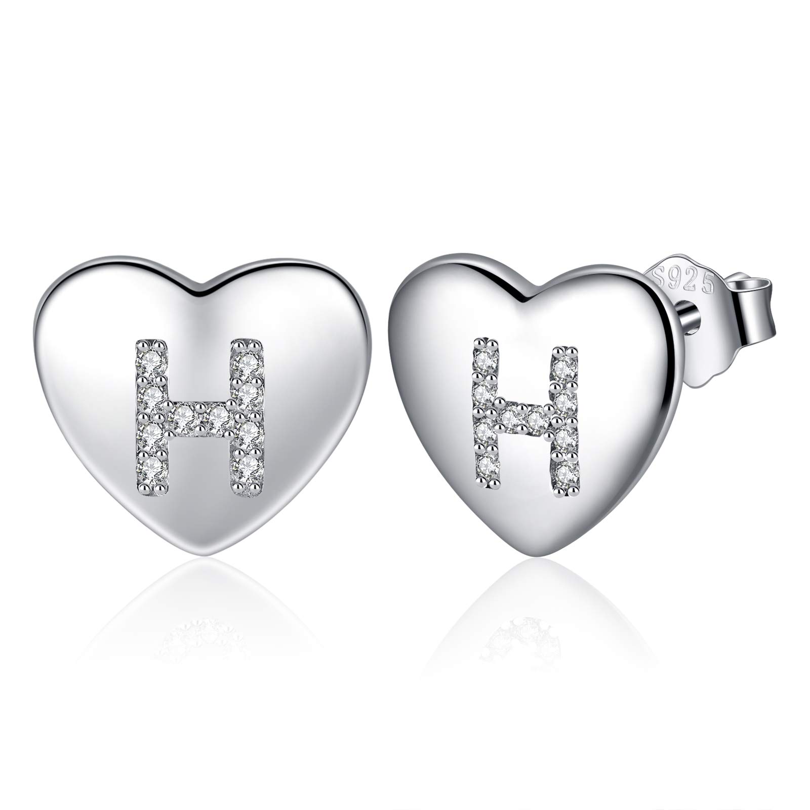 Jrêveinfini Sterling Silver Heart Initial Stud Earrings Women Girls hypoallergenic, Personalized Letter Jewelry Gift for Women and Girls