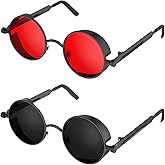 PROUDDEMON Retro Gothic Steampunk Sunglasses for Women Men Round Lens Metal Frame
