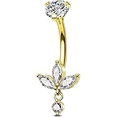 COCHARM Lotus Belly Button Rings Dangle 14G Dangle Belly Navel Button Piercing Surgical Steel Navel Piercing Jewelry Dangling