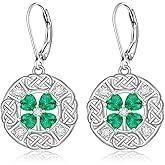 St Patricks Day Shamrock Earrings for Women Sterling Silver Celtic Irish 4 Four Leaf Clover Earrings Shamrock Jewelry Mothers Valentines Gifts