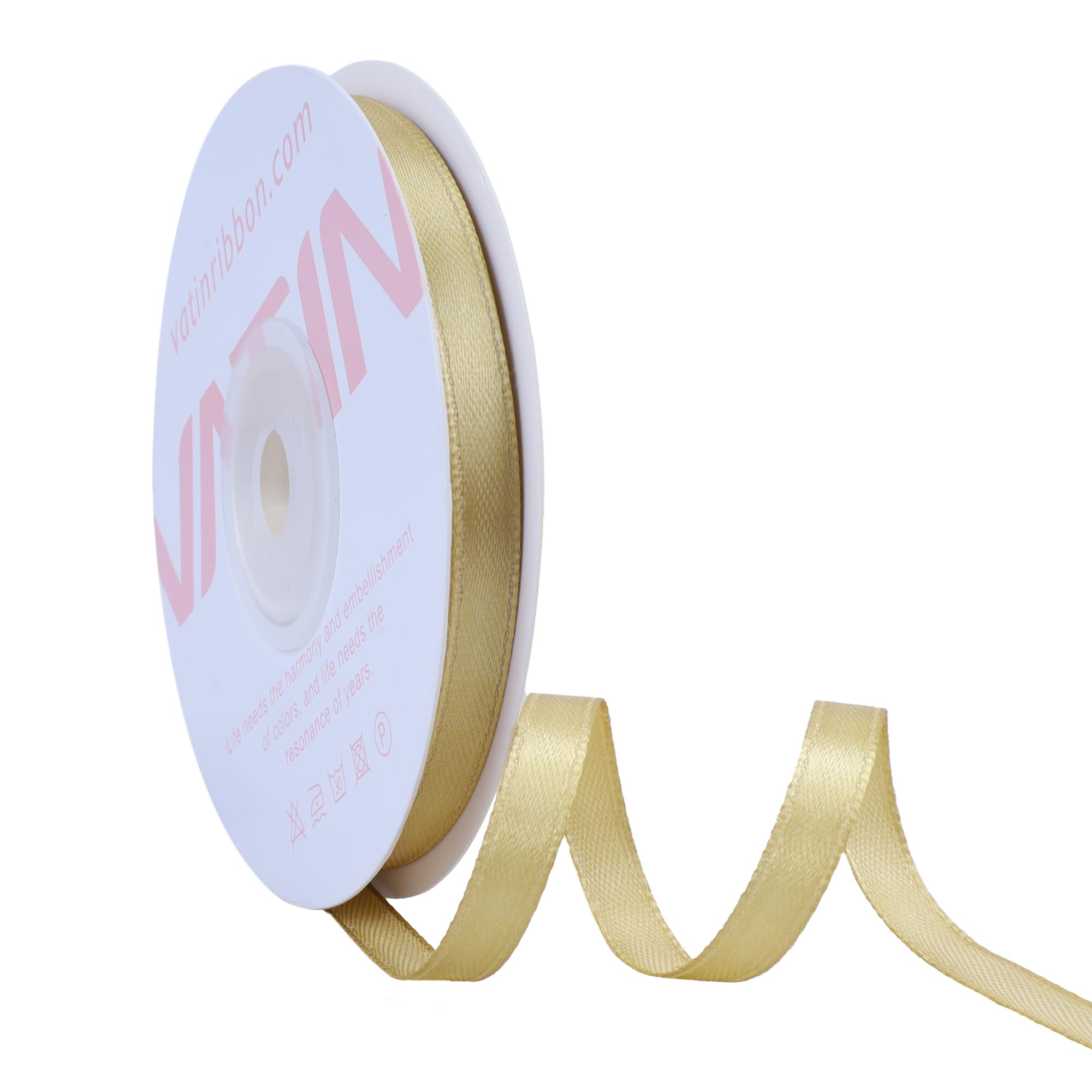 VATIN Gold Satin Ribbon Polyester 6mm X 23m(25 Yards) Craft Fabric Ribbon Perfect for Gift Wrapping,Hair Bow,Party Balloon Trimming, Cake Decoration Sewing and Other Craft Projects