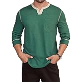LuxMania Men's Casual V Neck Long Sleeve Tees Henley T-Shirt Comfortable Pullover Tops with Pocket
