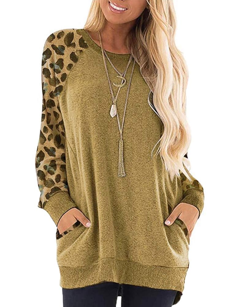 Womens Sweatshirts with Pockets Loose Pullover Long Sleeve T Shirt Round Neck Blouse Tops
