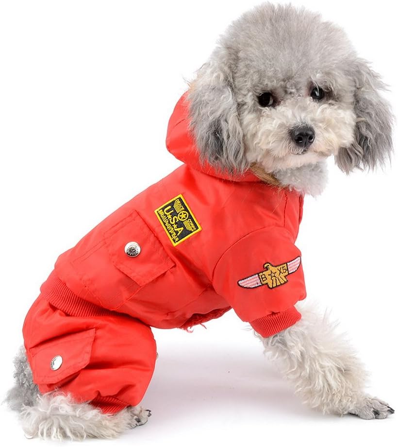 Pegasus SELMAI Waterproof Dog Snowsuit Fleece Lined Puppy Winter Coat Jacket Hooded Jumpsuit Windproof Padded Hoodie for Small Pet Cat Girl Boy Yorkie Chihuahua Clothes Apparel Outfit Red M