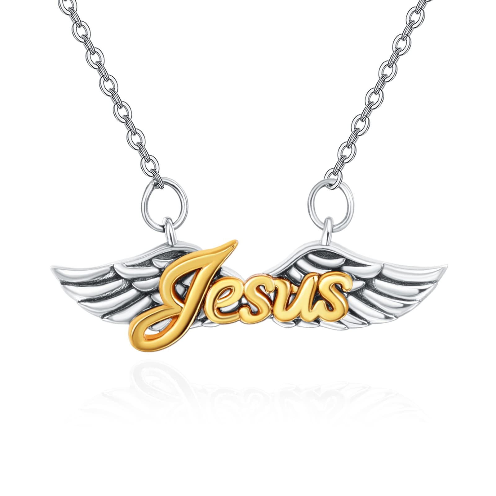 KINGWHYTE Guardian Angel Wings Necklace Sterling Silver Jesus Angel Wings Necklace Jewellery Gifts for Women Girls Daughter