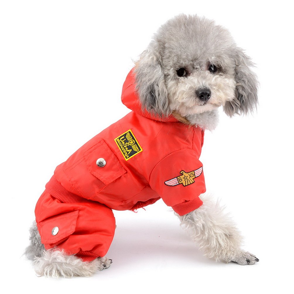 Pegasus SELMAI Waterproof Dog Snowsuit Fleece Lined Puppy Winter Coat Jacket Hooded Jumpsuit Windproof Padded Hoodie for Small Pet Cat Girl Boy Yorkie Chihuahua Clothes Apparel Outfit Red M